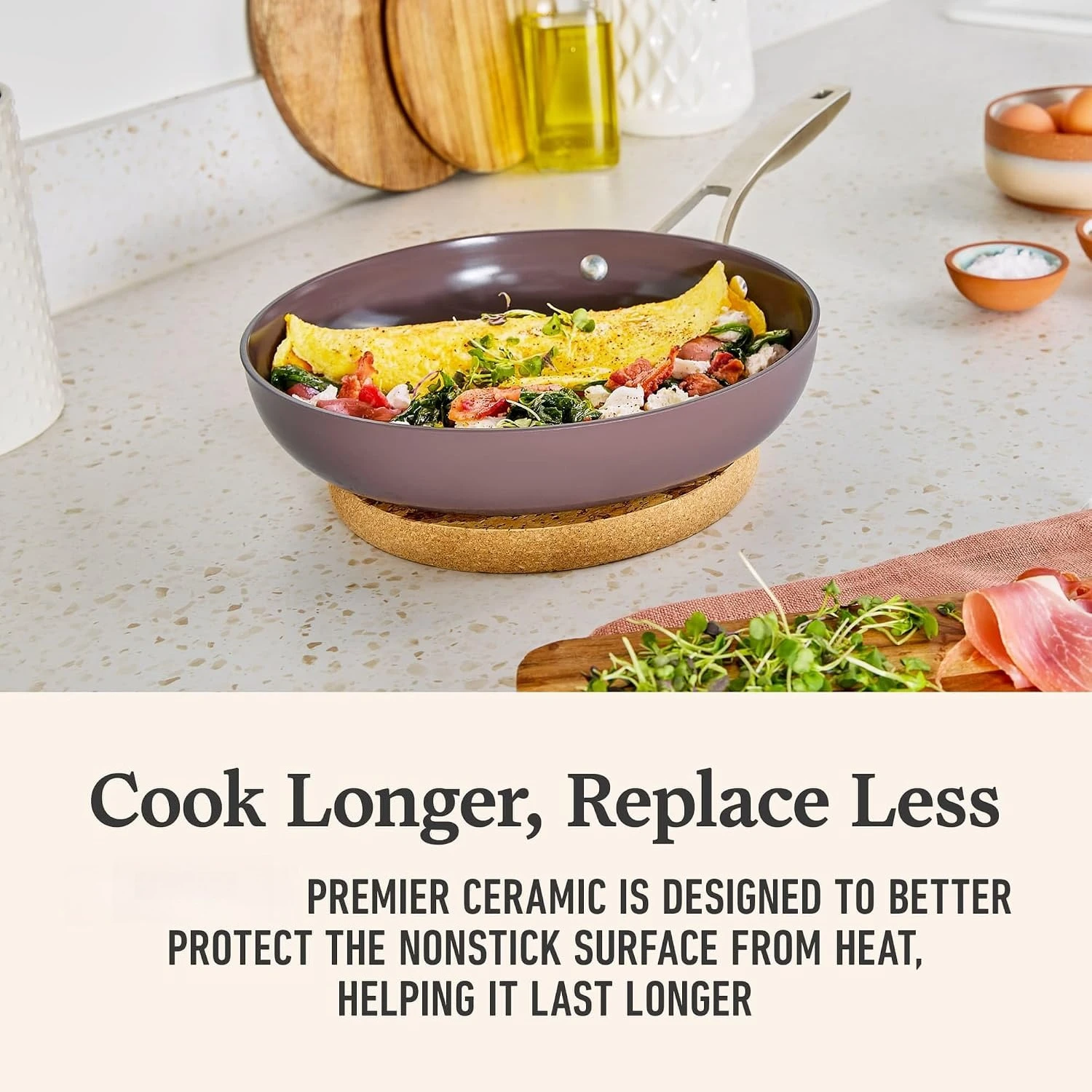 Premier Ceramic Nonstick 8 inch and 10 inch Frying Pan Set, Durable Ceramic Pans for Searing, Sauteing, Long Lasting PFAS-Free Cookware, Dishwasher Safe