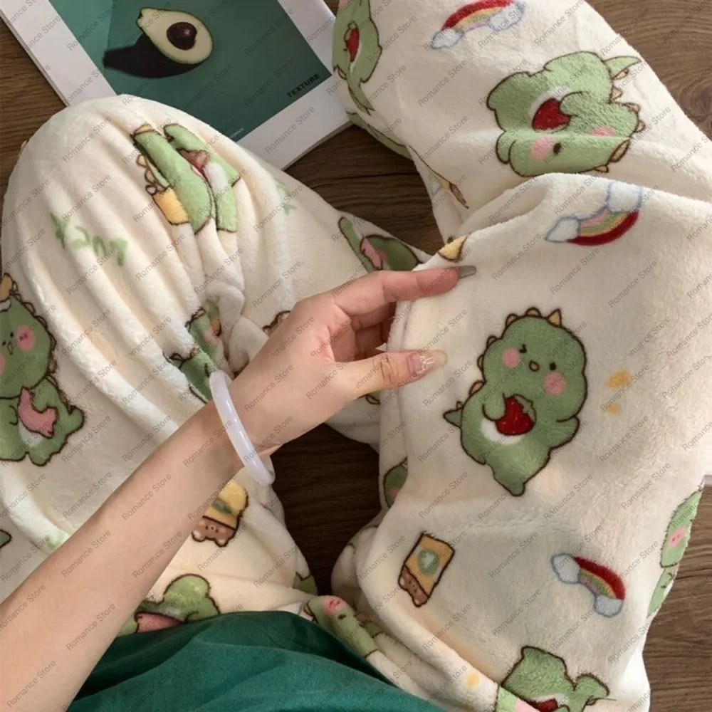 

Фланелевые пижамные штаны для женщин, осенне-зимние теплые свободные повседневные домашние штаны с героями мультфильмов, модная и повседневная верхняя одежда, брюки