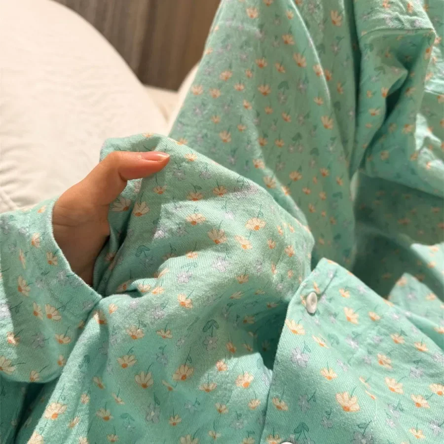 Spring and Autumn Korean Version of Fresh Floral Pajamas Girls Stagram Style Long Sleeved Homewear Women's Sleepwear Nightwear