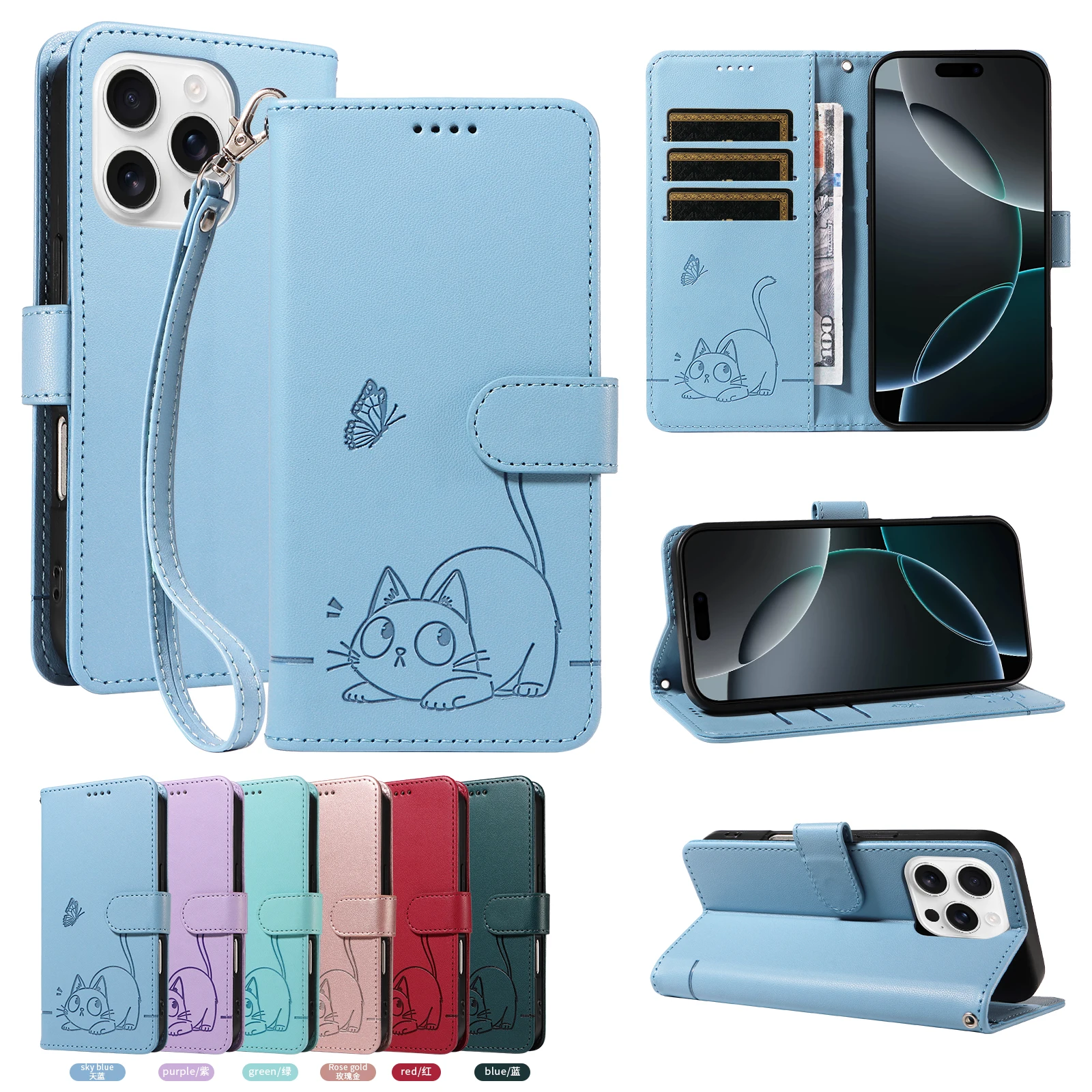 

Phone Case WithThree Card Slots And One Wallet Cover With Anti Suction Function Suitable For iPhone 12 Mini iPhone 13 Pro