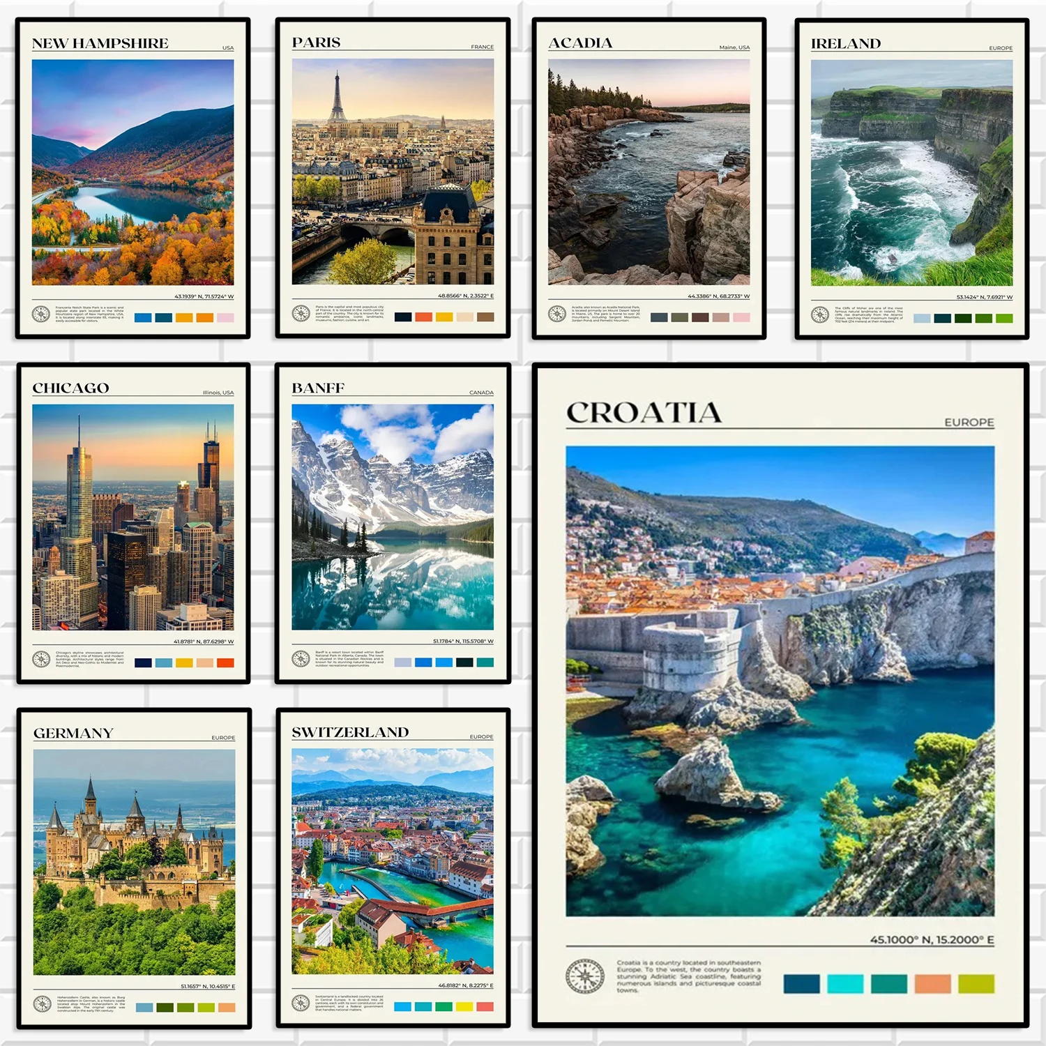 Minimalist World Travel Canvas Wall Art Set Europe USA Famous City Landscape Poster Modern Neutral Aesthetic Home Decor Wall