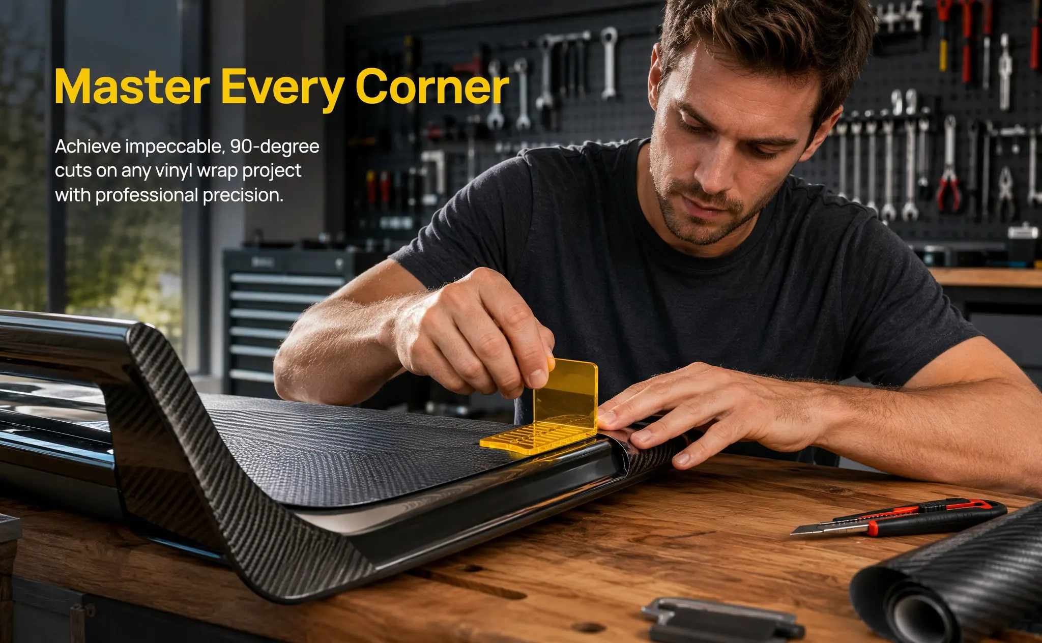 Car Vinyl Wrap Accessories Vinyl Film Cutting Guide Rotatable Squeegee Degree Measurement Accurate Carbon Fiber