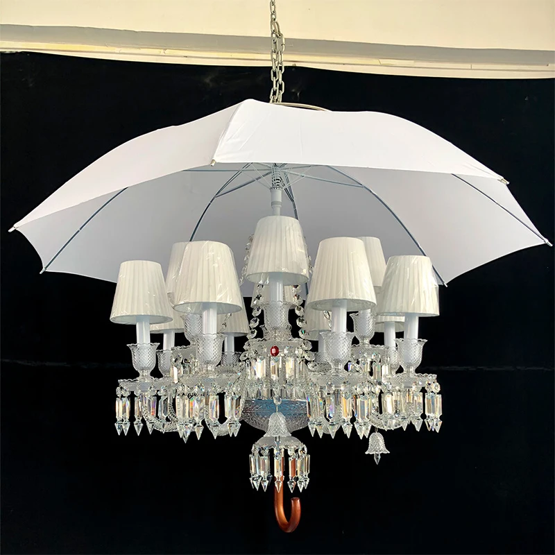 

European Designer Unique Creative Living Room Lead Containing Bend Pipe Crystal Chandelier French Bedroom Fabric Pendant Light