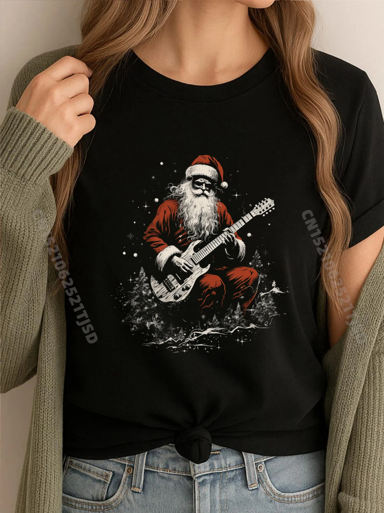 

Рождественская гитара Санта-Рождественская музыкальная футболка с рисунком Мужская дизайнерская одежда Забавная одежда