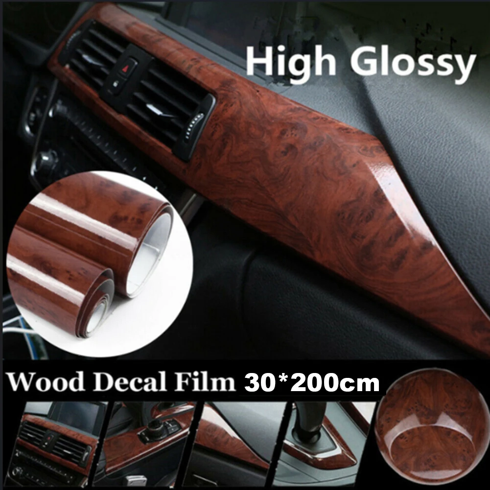 Car Glossy Waterproof Sticker Wood Decals For Car Interiors, Self-adhesive, Wrap For Cars Car Interior Decorative Stickers