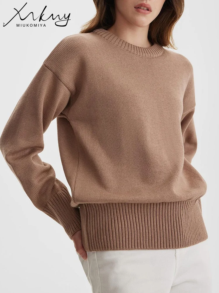 MiuKoMiYa Winter Knitted Loose Sweaters For Women 2023 Oversize Pullovers Round Neck Knitwear Winter Clothes Women Camel Sweater