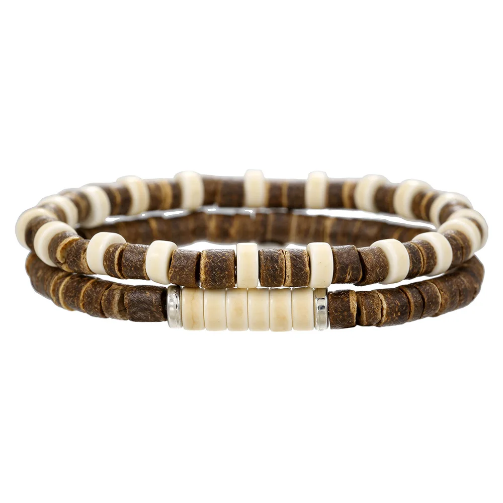 Nouveau Bracelet de perles en bois de coquille de noix de coco naturelle pour hommes, fait à la main, Onyx, pierre de roche volcanique, accessoires de loisirs perlés