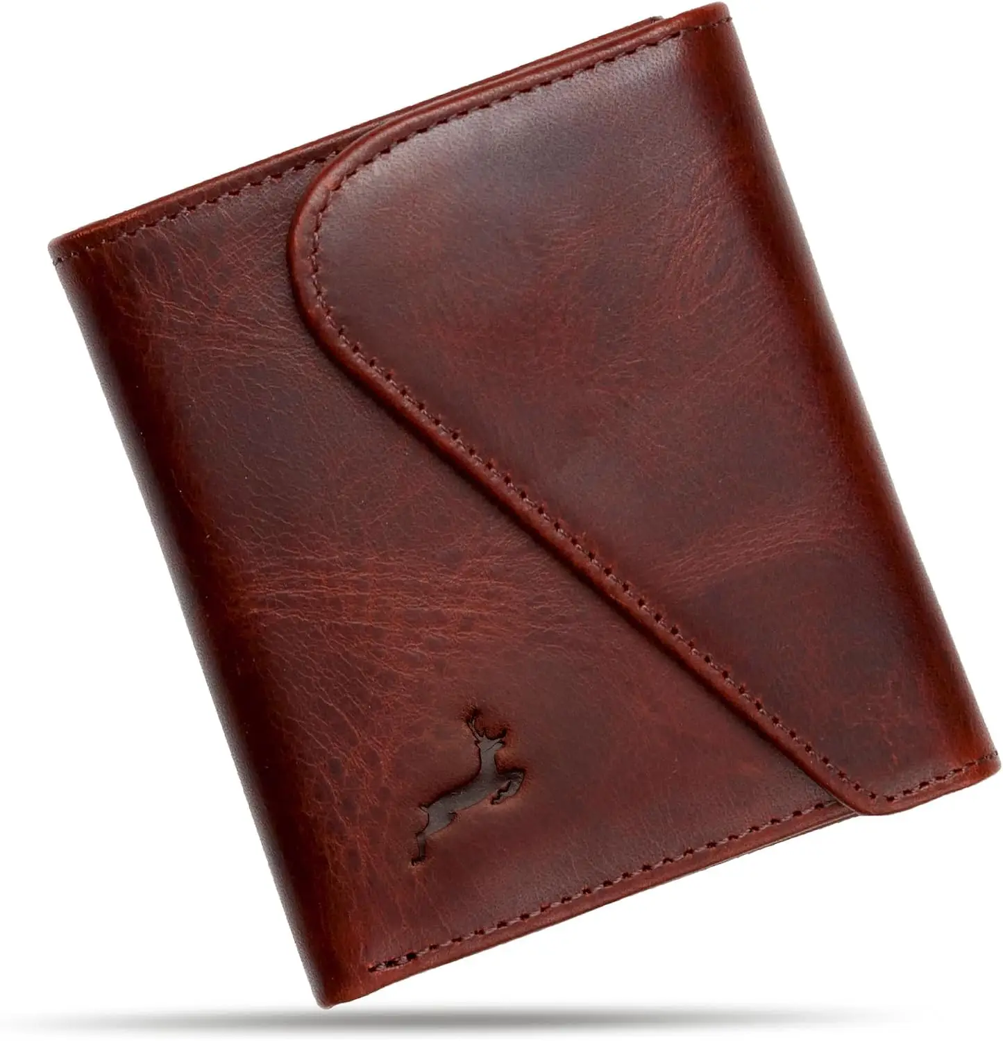 Mens Bifold Genuine Leather Wallet with RFID Blocking, Magnetic Closure, Slim Minimalist Thin Design, ID Window, Book Shaped