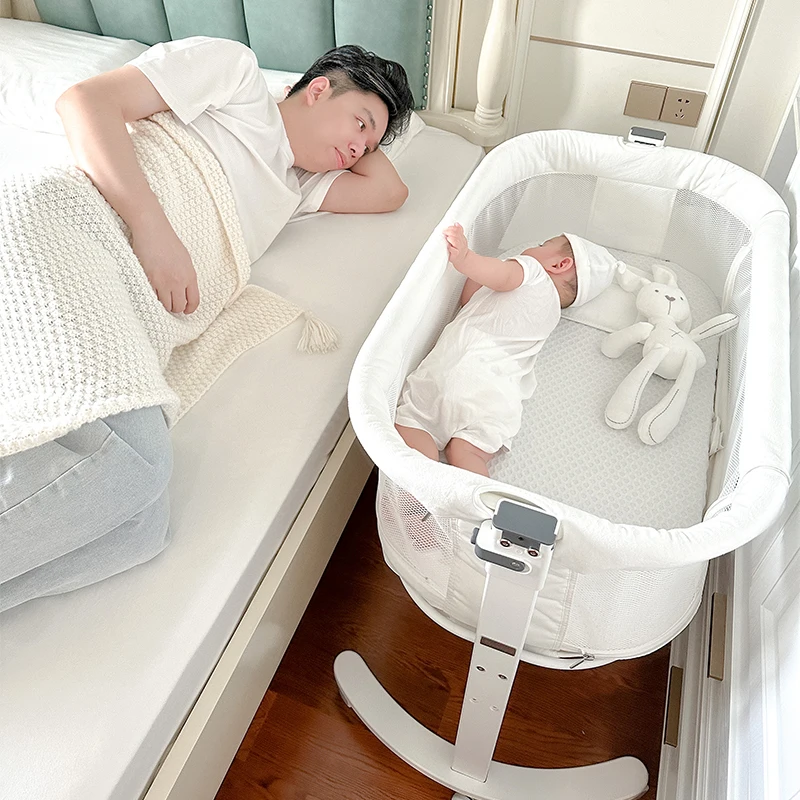 crib splicing large bed newborn baby shaker multi-functional mobile bb bed small apartment lifting portable wooden bed