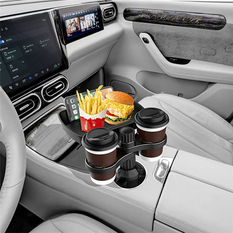 

MYMF-Dual Cup Holder Expander Adjustable Snack Tray Drink Holder For 360°Rotating Multifunctional 1 Piece