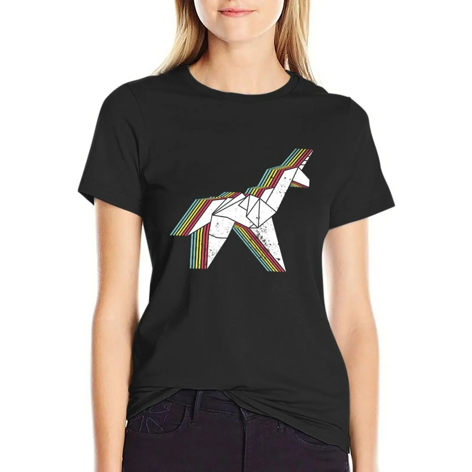 Origami Unicorn (Aged look) T-Shirt korean fashion lady clothes Womens clothing