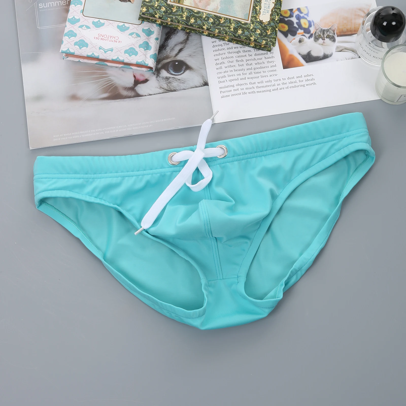 Herren-Slips mit niedriger Taille, Bikini-Unterwäsche mit Kordelzug, sexy Unterwäsche, weiche U-förmige Unterhose, lässiger Slip, klassisch für den Alltag – Detail 8