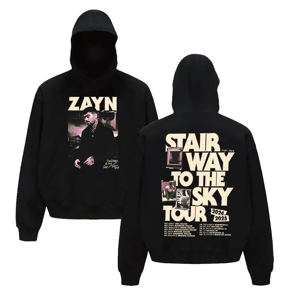 سترة Zayn Malik Startway To The Sky Tour 2025 بغطاء للرأس للرجال موضة Y2K بأكمام طويلة سترة غير رسمية كبيرة الحجم ملابس الشارع الشهير