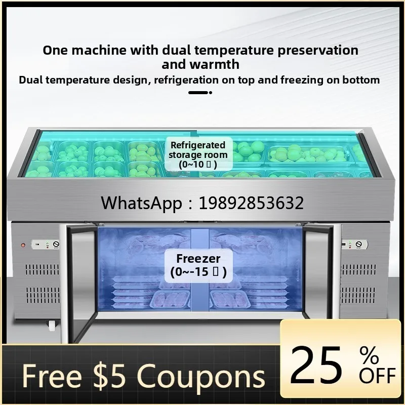 

A Fruit Salad Display Cabinet Refrigerated Ice Counter Commercial Stainless Steel Fruit Cutting Refrigerated Pickled Vegetables