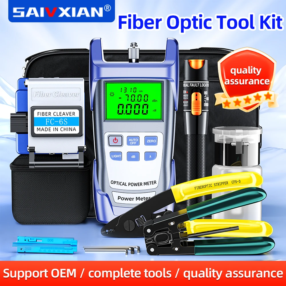 SAIVXIAN  FTTH Fiber Optic Tool Kit with -70~+10dBm Optical Power Meter 10MW Visual Fault Locator