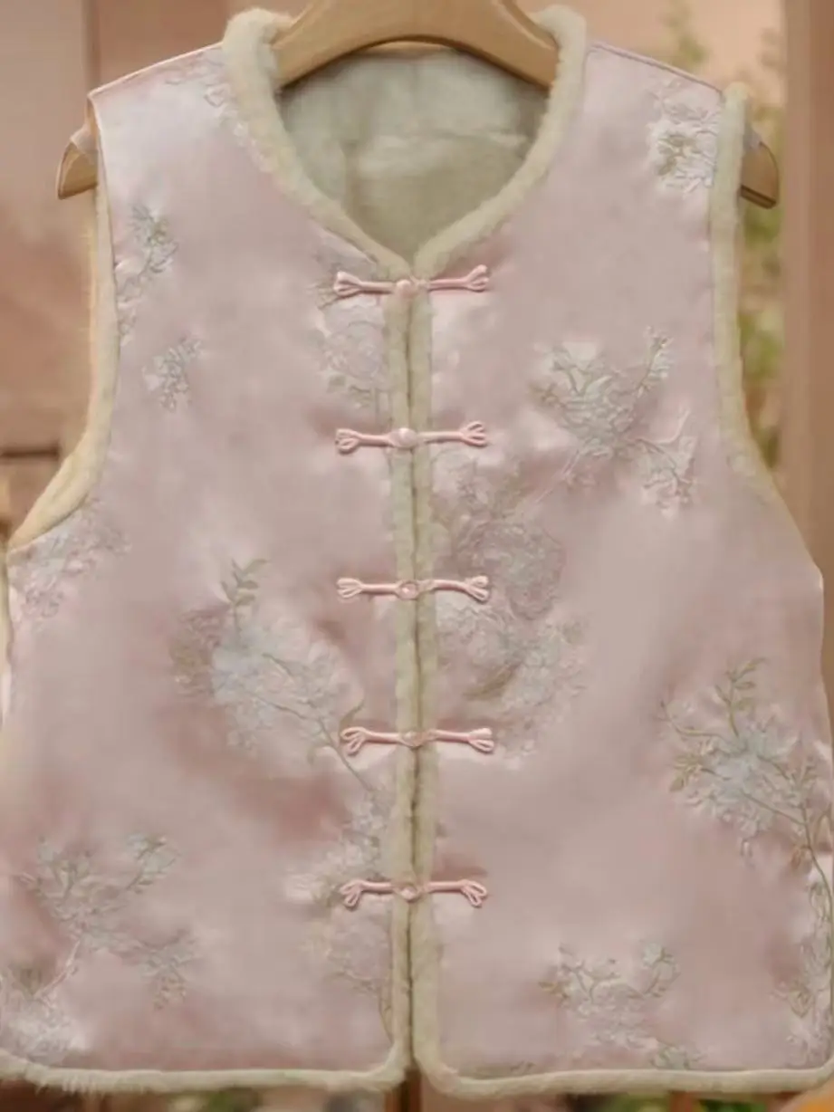 

Весна 2026: Новая простая женская жилетка с флисовой подкладкой, круглым вырезом, омолаживающим эффектом, универсальная, элегантная, в китайском стиле, с цветочным принтом.