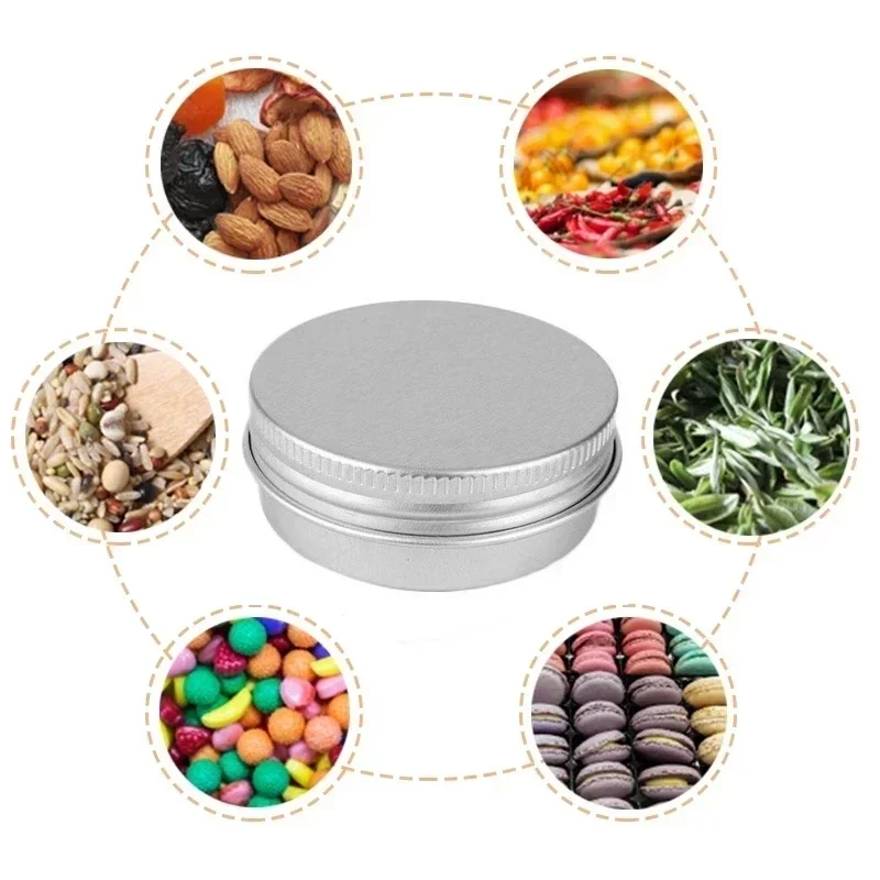 10pcs 20g 30g 40g 50g Silver Aluminium Tin Candle Jars Empty Cosmetic Container Lip Balm Nail Art Makeup Cream Jar Storage Box