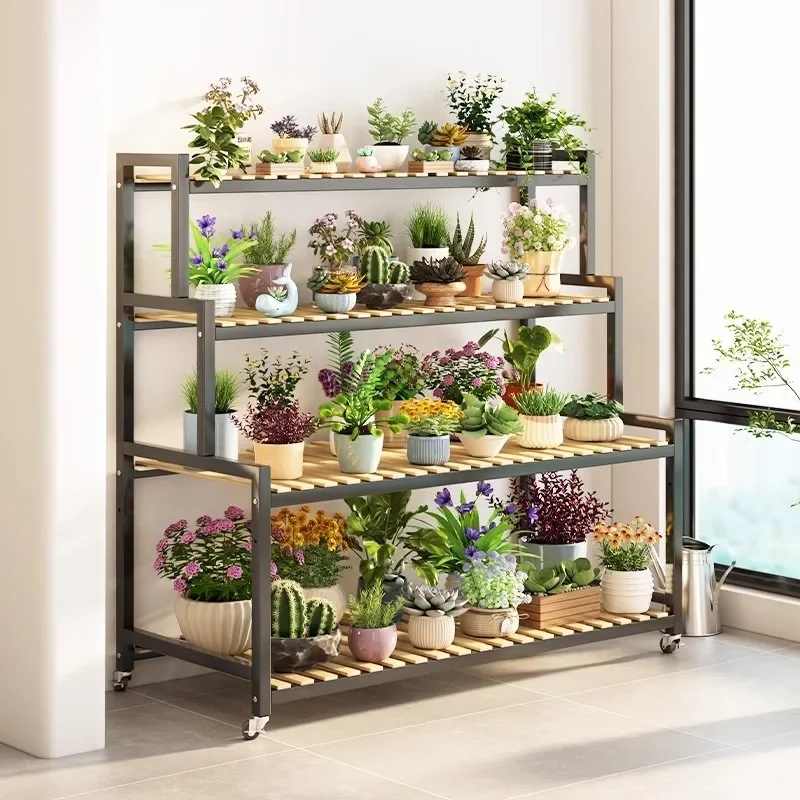Floor-to-ceiling balcony shelf Wrought iron succulent indoor multi-layer stepped flower stand Plant pot stand