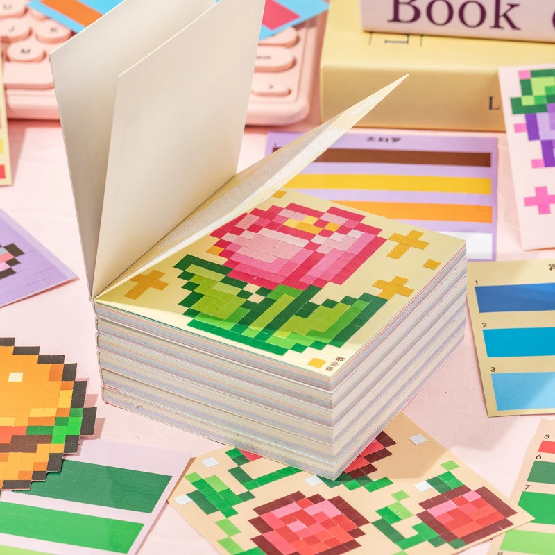 1book/24pcs Creative Fun Pixel Theme Puzzle Stickers, Retro 8-Bit Designs Interlocking Patterns Self-Adhesive for Journal DIY