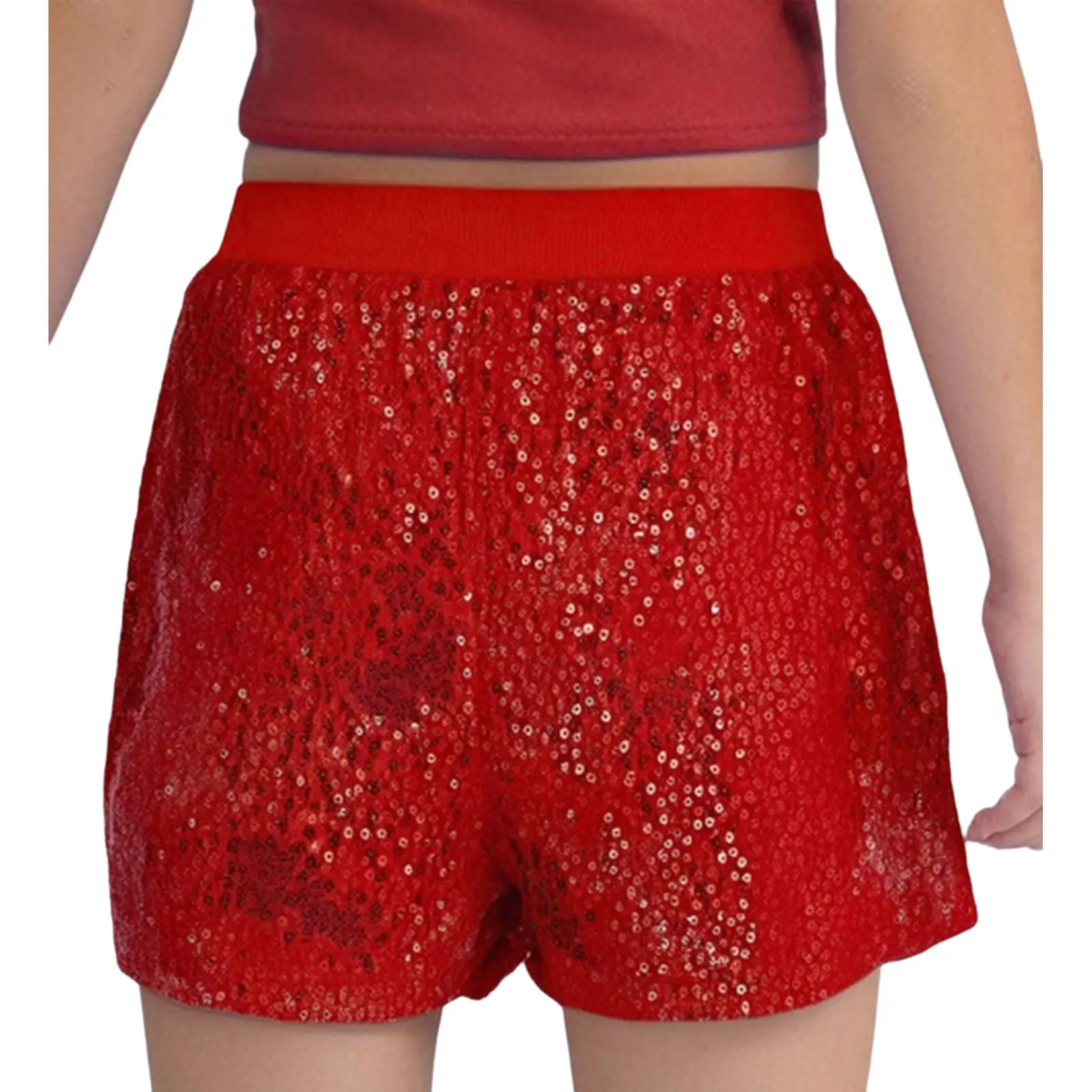 ‌Kids Girls Glitter Sequin Jazz Dance Shorts with Elastic Waistband Sparkly Comfortable Lined Bottoms for Stage Performances