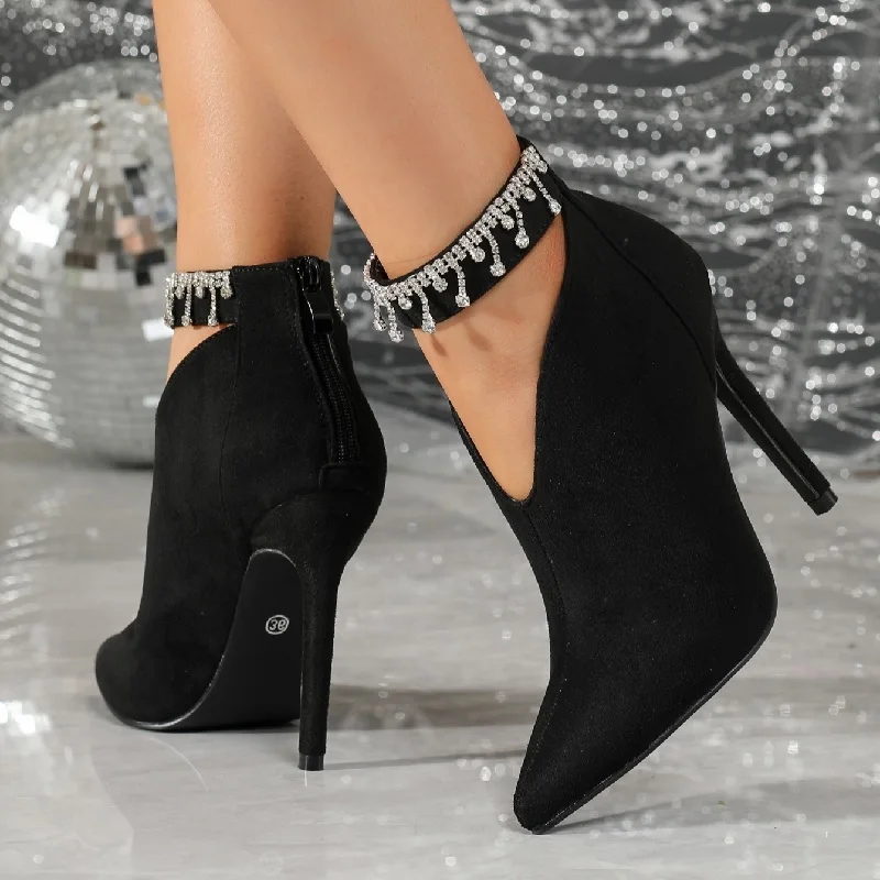 Eilyken Frühling Mode Kristall Diamant Spitz Zipper Pumps Frauen Stiefel Sandalen Sexy Stiletto High Heels Stripper Schuhe