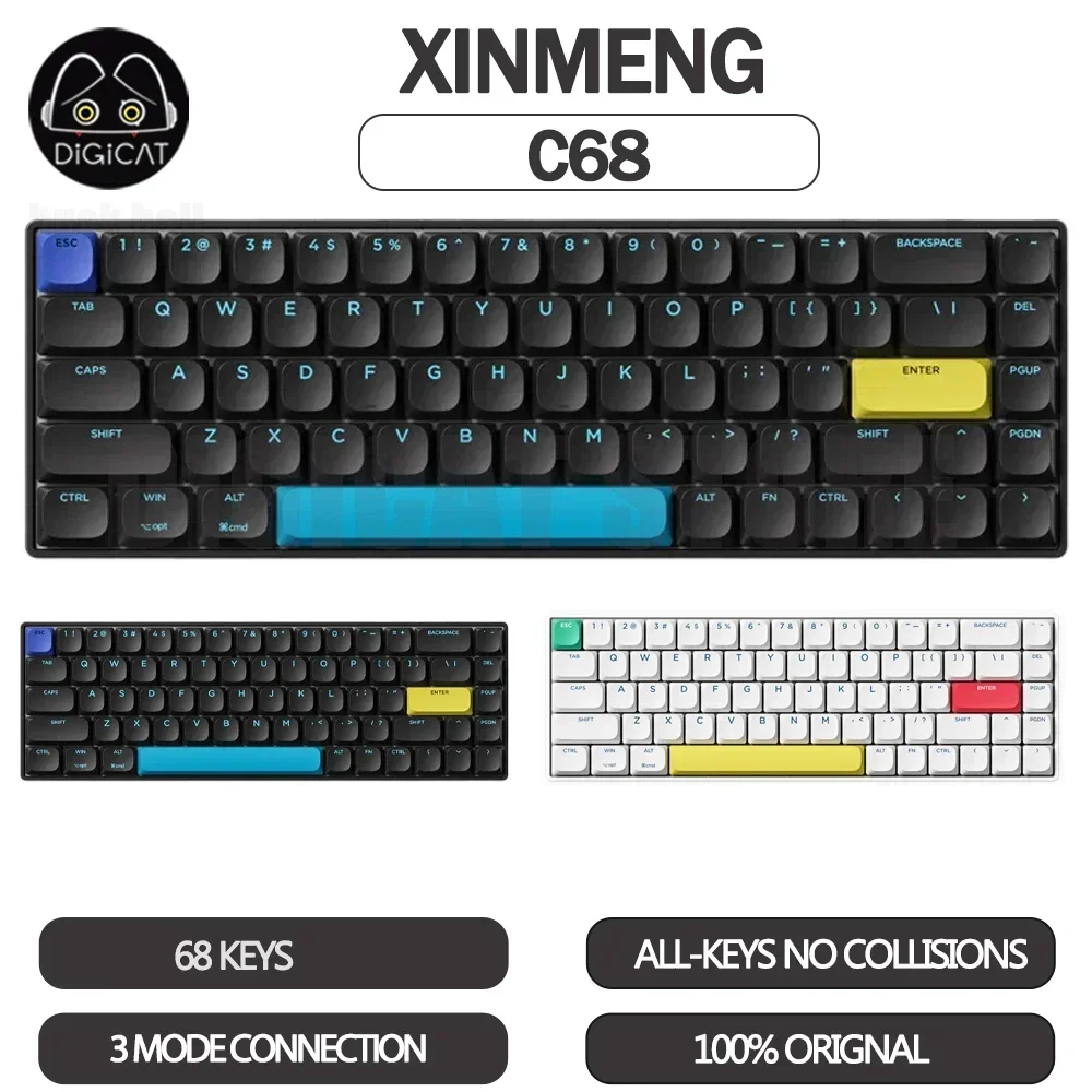 

Механическая клавиатура Xinmeng C68, 3 режима, USB/2,4G/Bluetooth, беспроводная технология, клавиатура Rgb с подсветкой, клавиатура для офиса, подарок