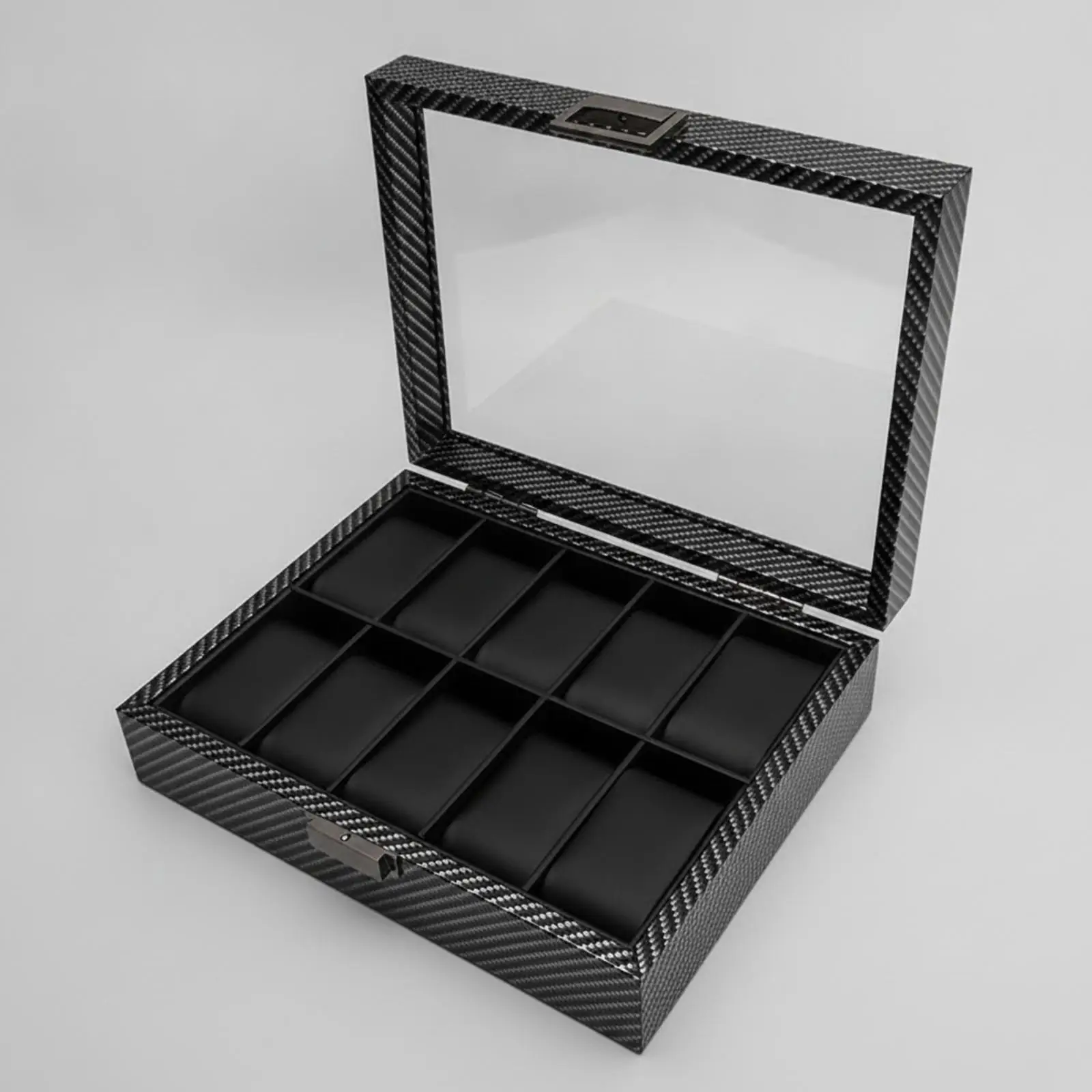 Classic Wood Glass Watch Organizer Box with Lockable Front for Countertop Display and Dust Protection
