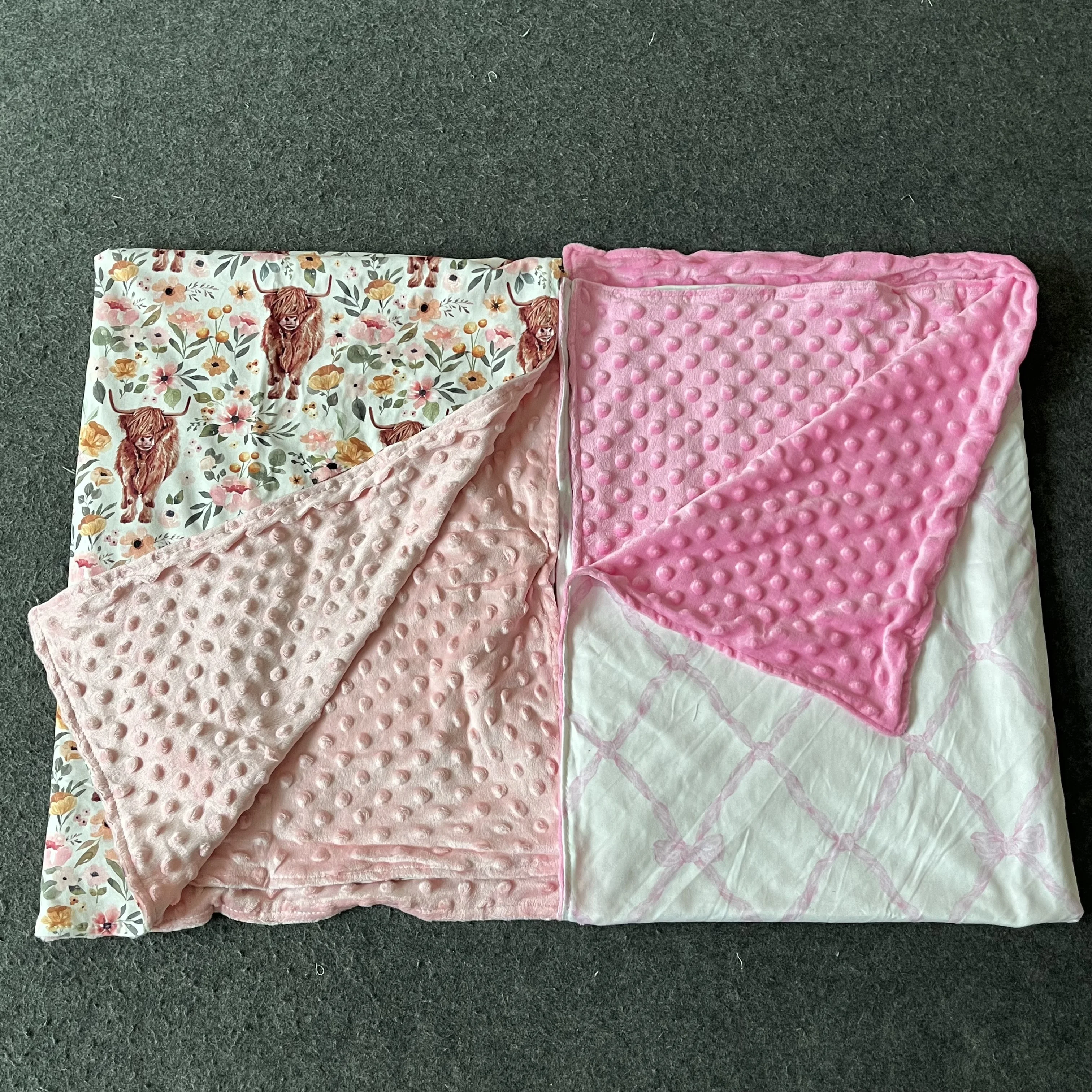 

New Fashion Pink And White Baby Blanket With Cactus Alpine Cow And Bow Pattern Wholesale Children Clothes Sleep Bed Gown