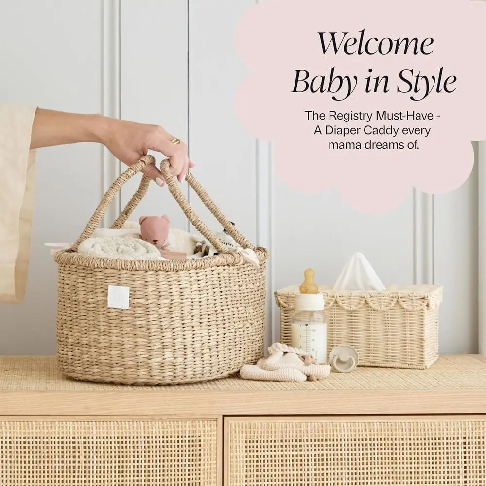 منظم علبة حفاضات الأطفال الفاخر - سلة من الأعشاب البحرية المصنوعة يدويًا مع مقسم من القطن - علبة الحفاضات الفاخرة والحسابات #6