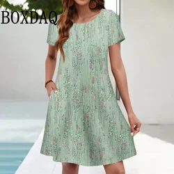 Summer Dresses For Women Beach Floral 3D Print Dress Vintage Sundress Women's Plus Size Short Sleeve Pockets Casual Loose Dress