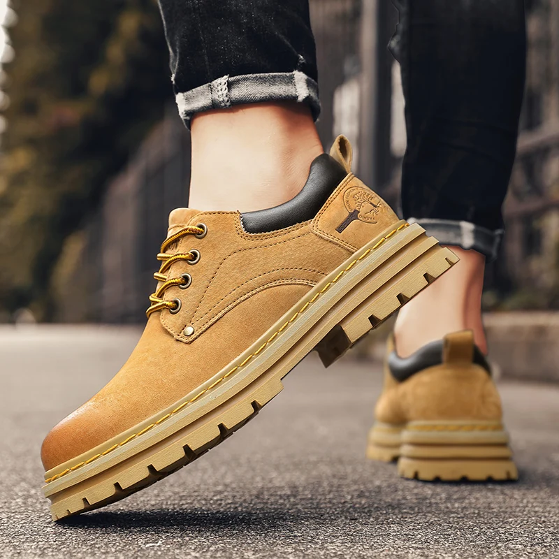 

Classic Street Style Yellow Outdoor Low Leather Shoes For Men's Hight Quality Daily Hombre Teenagers Dress Casual Fashion