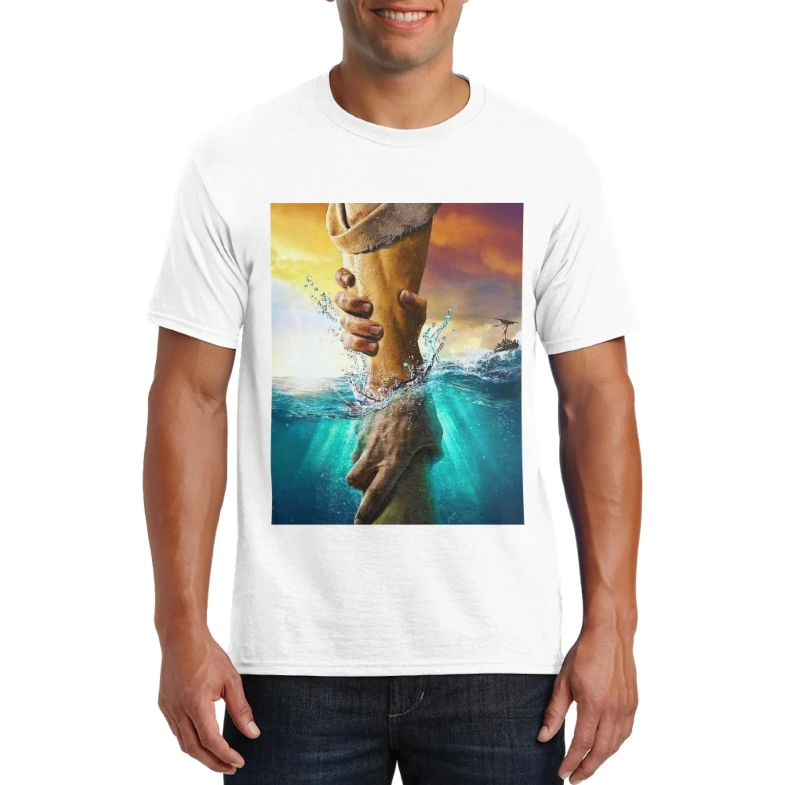 Christianity Print Cross and Psalm Text Holy Bible God Men WomenT Shirts Creative Tees Round Neck T-Shirt 100% Cotton Tops view 4
