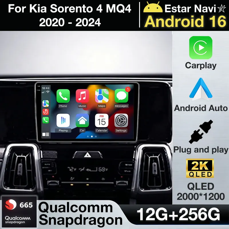 Автомагнитола Android 16 для Kia Sorento 4 MQ4 2020-2024 с GPS, мультимедийным плеером, навигацией, камерой 360, беспроводным CarPlay, DSP и QLED-дисплеем