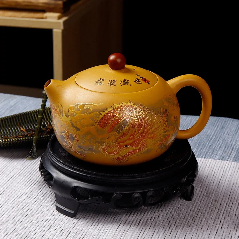 Handmade Golden Segment Clay Purple Sand Teapot Kung Fu Tea Set Hand-painted Phoenix Singing TeaPot Original Xishi Pot