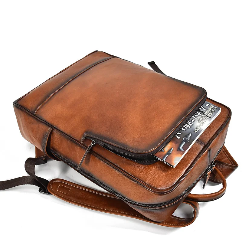 Mochila De Couro Retro Para Homens, Bolsa De Computador, Bolsa Para Laptop De Negócios, Couro De Primeira Camada, Novo Design, Moda, 15,6"