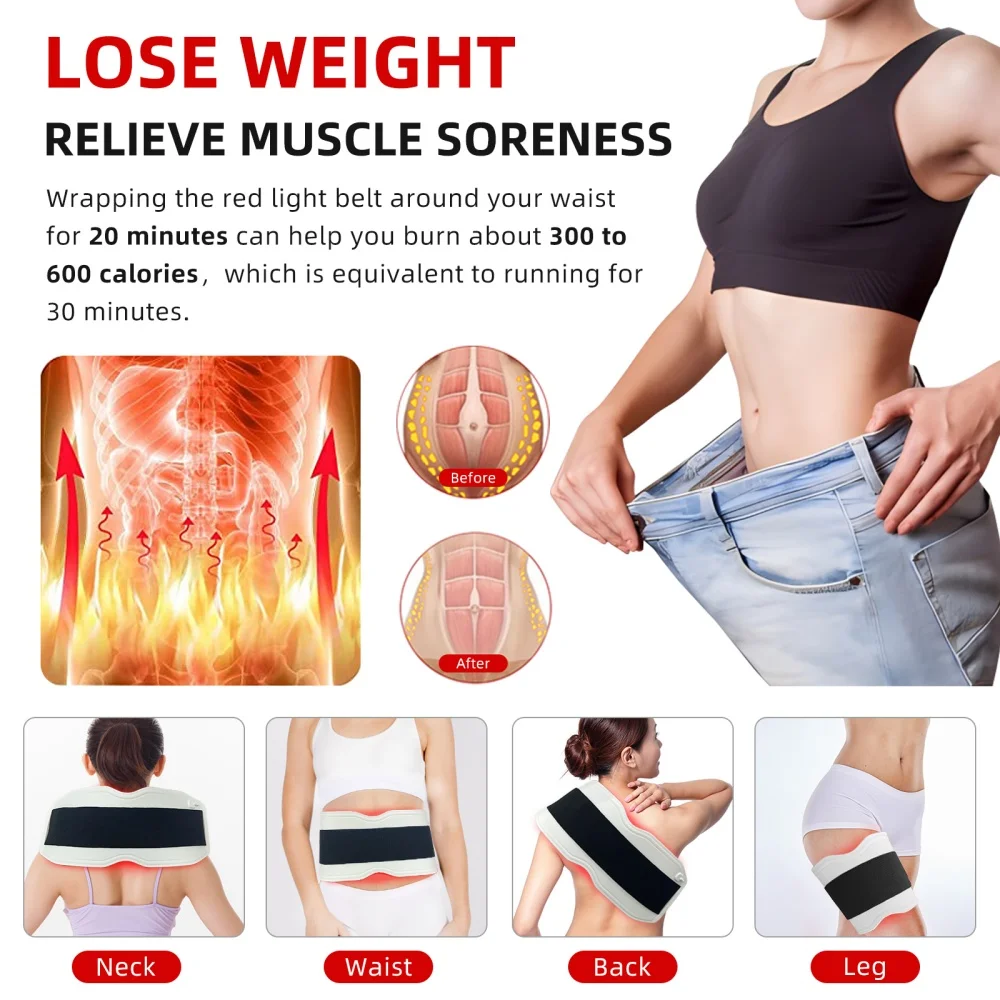 ZJZK Red Light Therapy Belt Silicone NIR Infrared Light Therapy Devices for Back Abdomen Knees Wrists Joints Relief 450 LED Chip