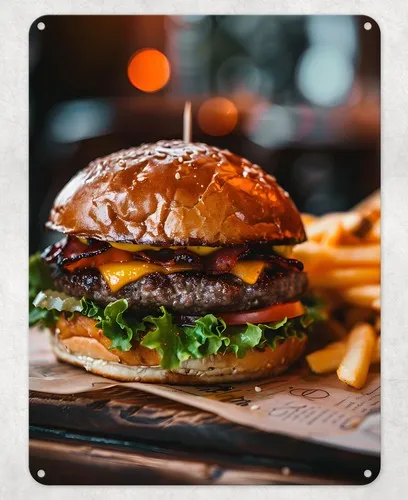 BURGER FRENCH FRIES MEAL METAL POSTER WALL TIN SIGN MAN CAVE SHED HOME PLAQUE --Tin Sign
