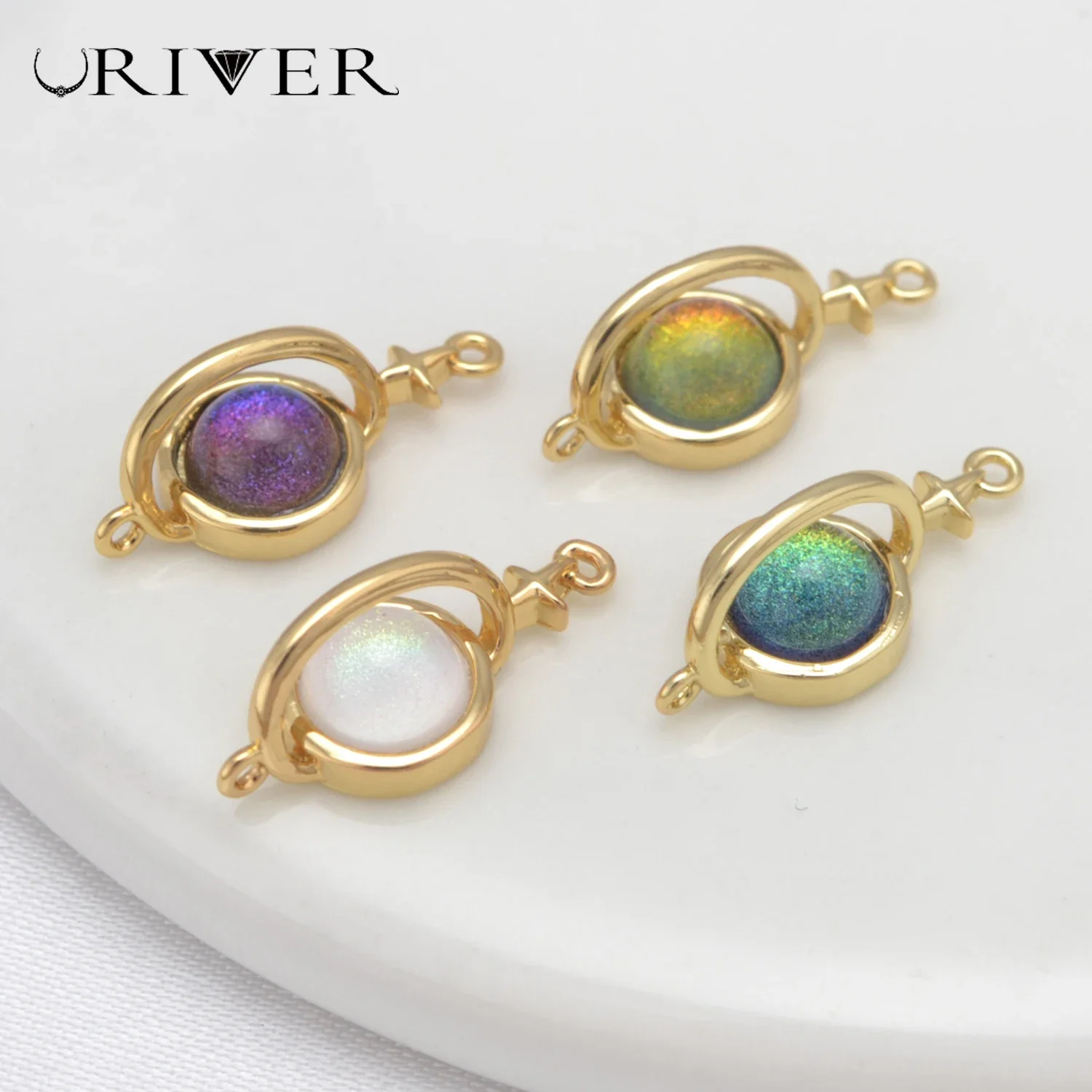 LJRIVER 7 Pcs Cosmic Nebula Charms for Women Star Planet Satellite Pendant DIY Necklace Earrings Bracelet Accessories Wholesale