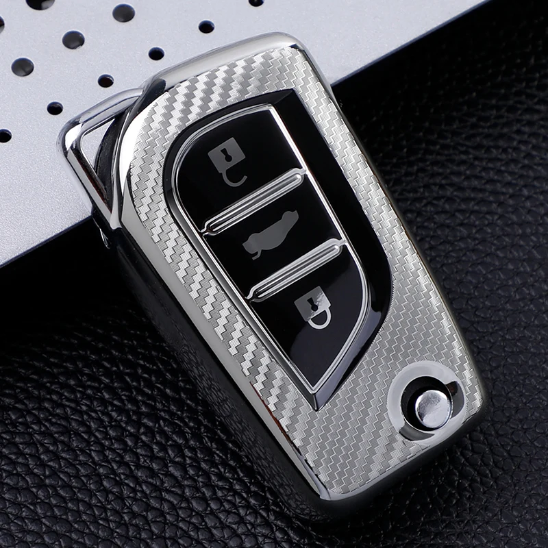 3 Buttons Carbon Fiber TPU Car Key Cover Case for Toyota Auris Corolla Avensis Verso Yaris Aygo Scion TC IM 2015 2016 Camry RAV4