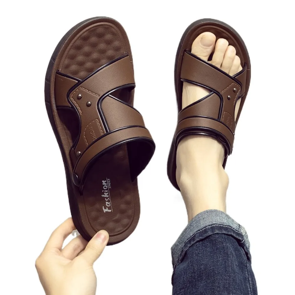 

Повседневные лоскутные тапочки на плоской подошве, Нескользящие шлепанцы из ПВХ, мужские пляжные сандалии на мягкой подошве, летние сандалии с пряжками на щиколотке