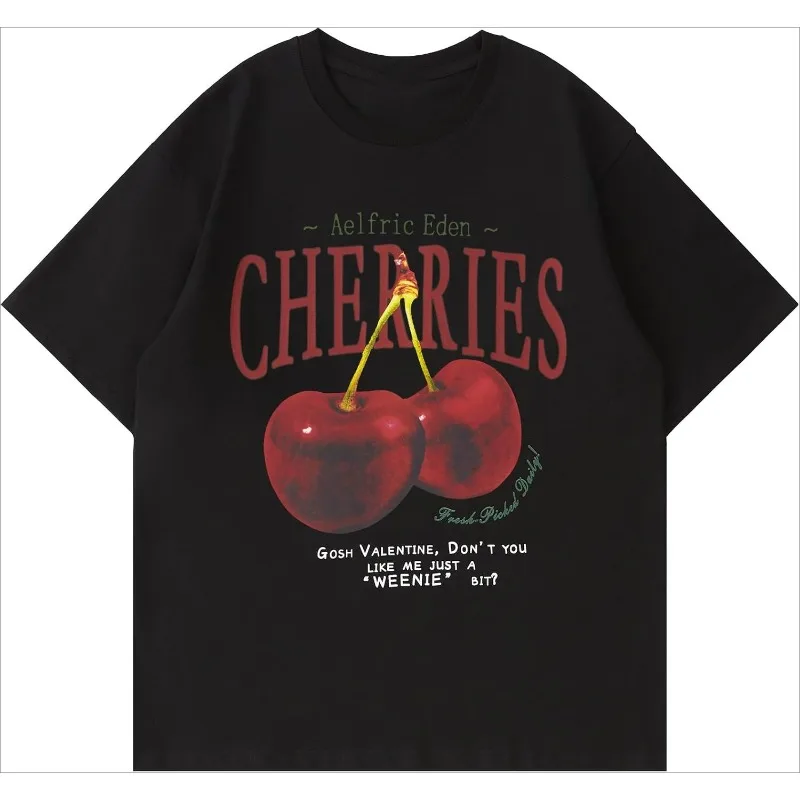 

Cherries Print T-Shirts Casual Daily Women's Short Sleeve Casual Loose-Fit Crew Neck Top Essential Versatile Style Shirts