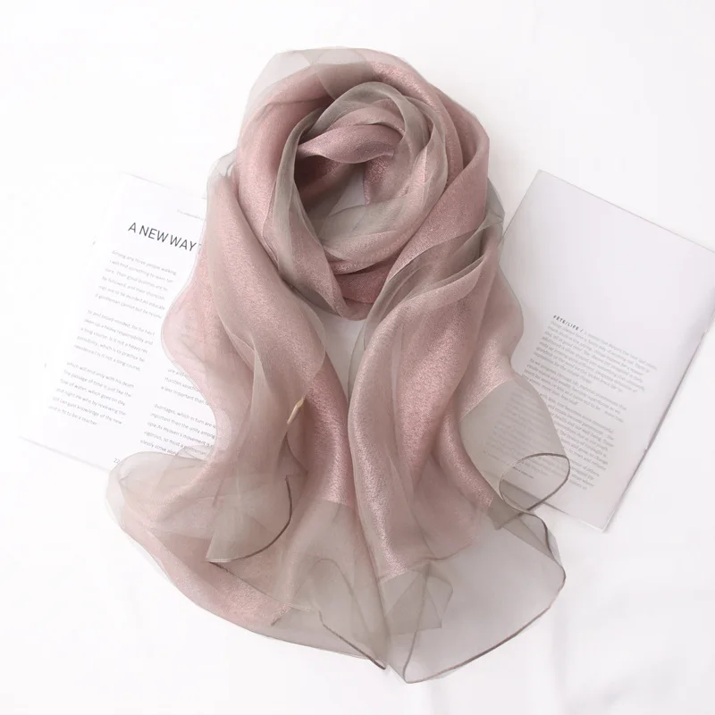

Solid Color Silk Scarf for Women Double Layer Organza Shawl Wrap Cheongsam Matching Long Scarf New Spring Autumn