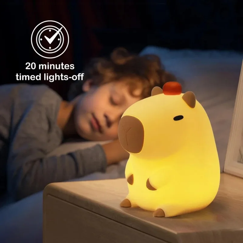 モダンな動物モチーフのカピバラナイトライトランプ、タッチコントロールタイマー機能付き、USB充電式、様々な部屋に最適、ギフトに最適