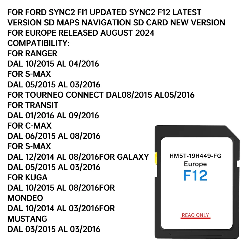 2024/2025 GPS SD CARD FOR FORD SYNC2 F12- EUROPA+UK CON AUTOVELOX UPDATE LATEST VERSION