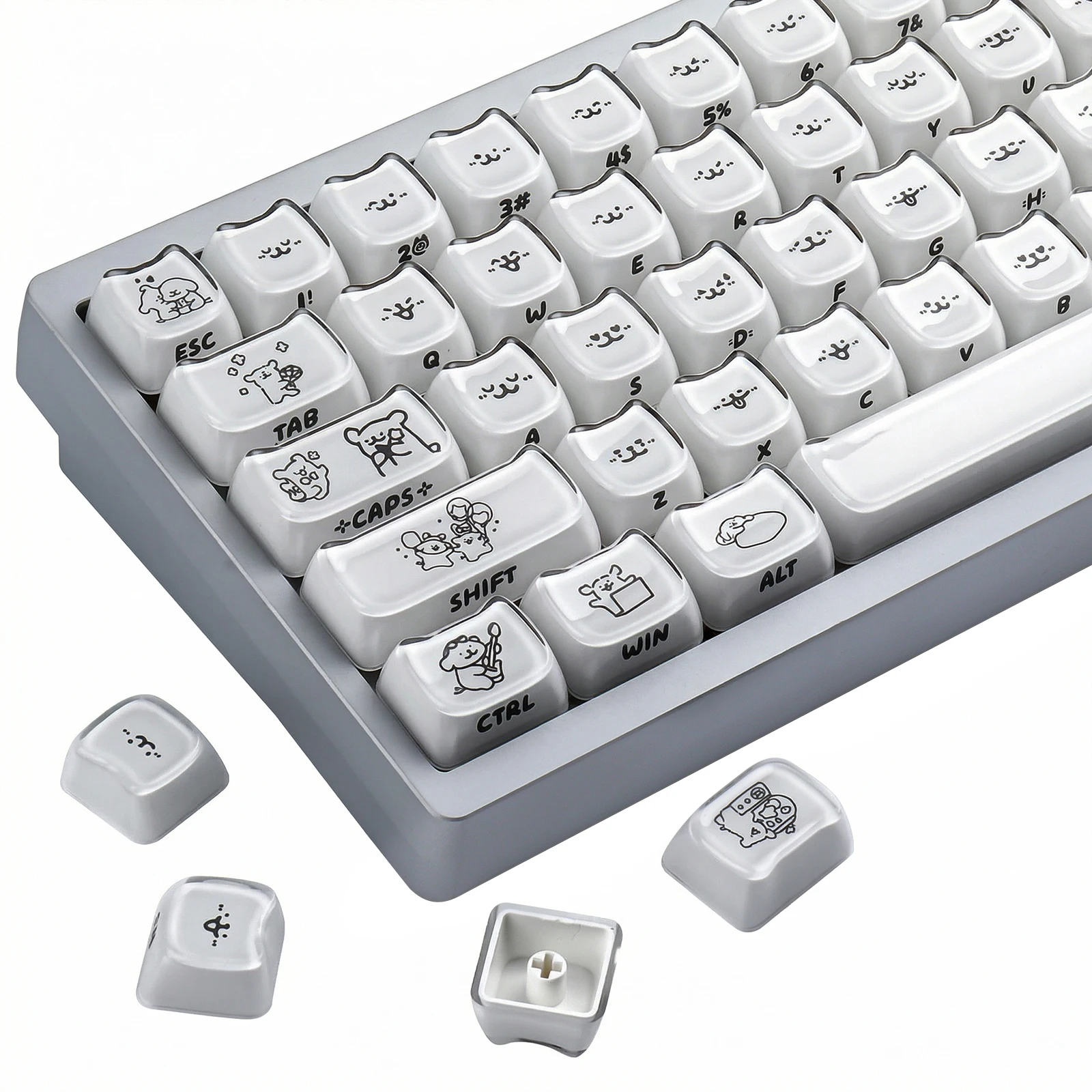 Line Dog White Crystal Keycaps Side 118-Key PBT Material MAO Profile DYE-SUB Personalized For MX Switch Mechanical Keyboard