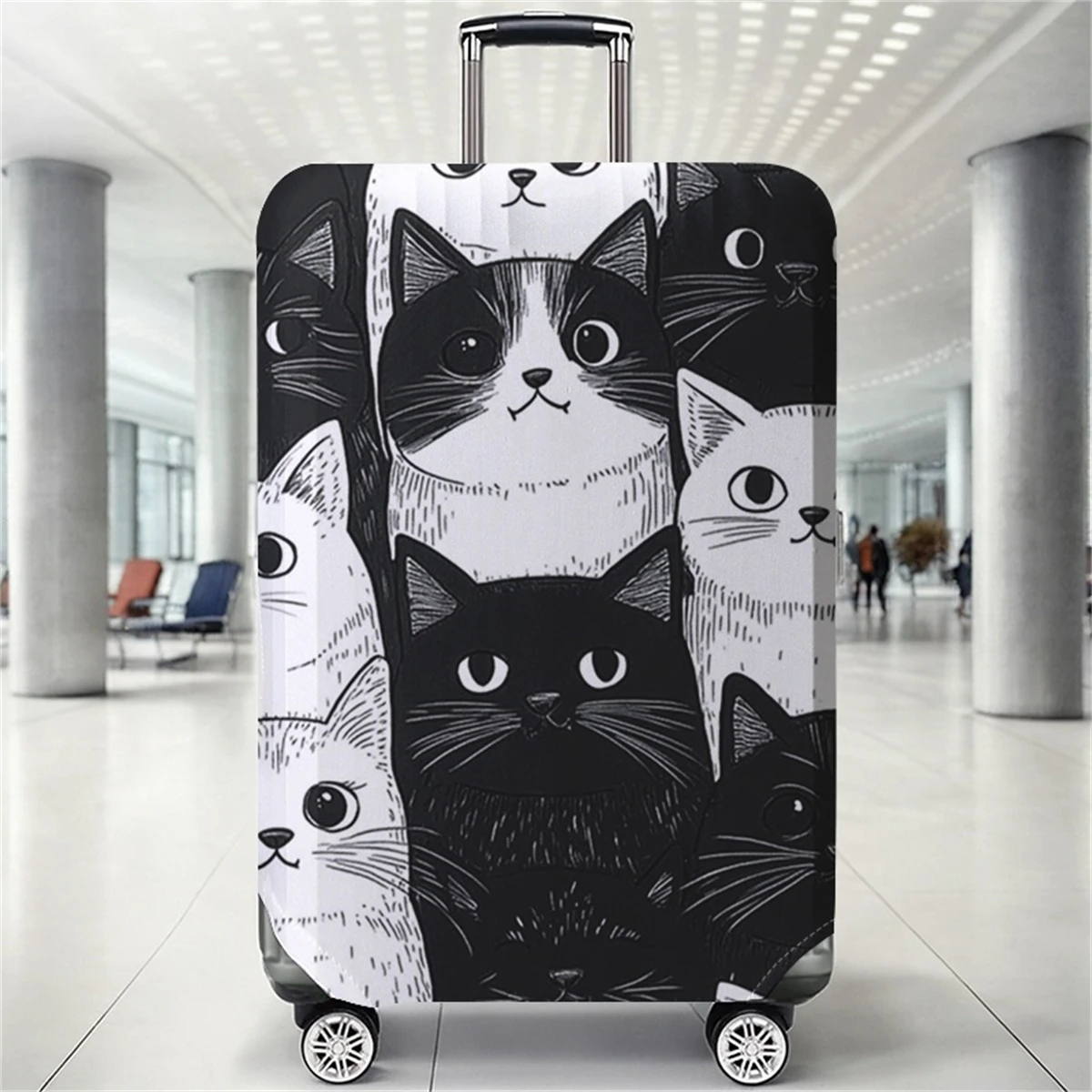 

Black and white cat dense pattern luggage protection cover, suitable for 18-32 inch luggage covers, luggage handle gloves, trave