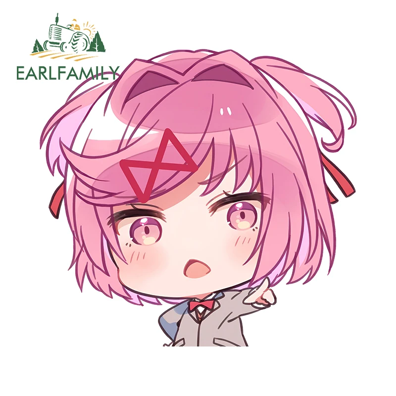 EARLFAMILY 13cm x 12.2cm Natsuki Doki Peeker Car Stickers Chibi Anime Girl Auto Decals Waterproof Decor Creative Accessories