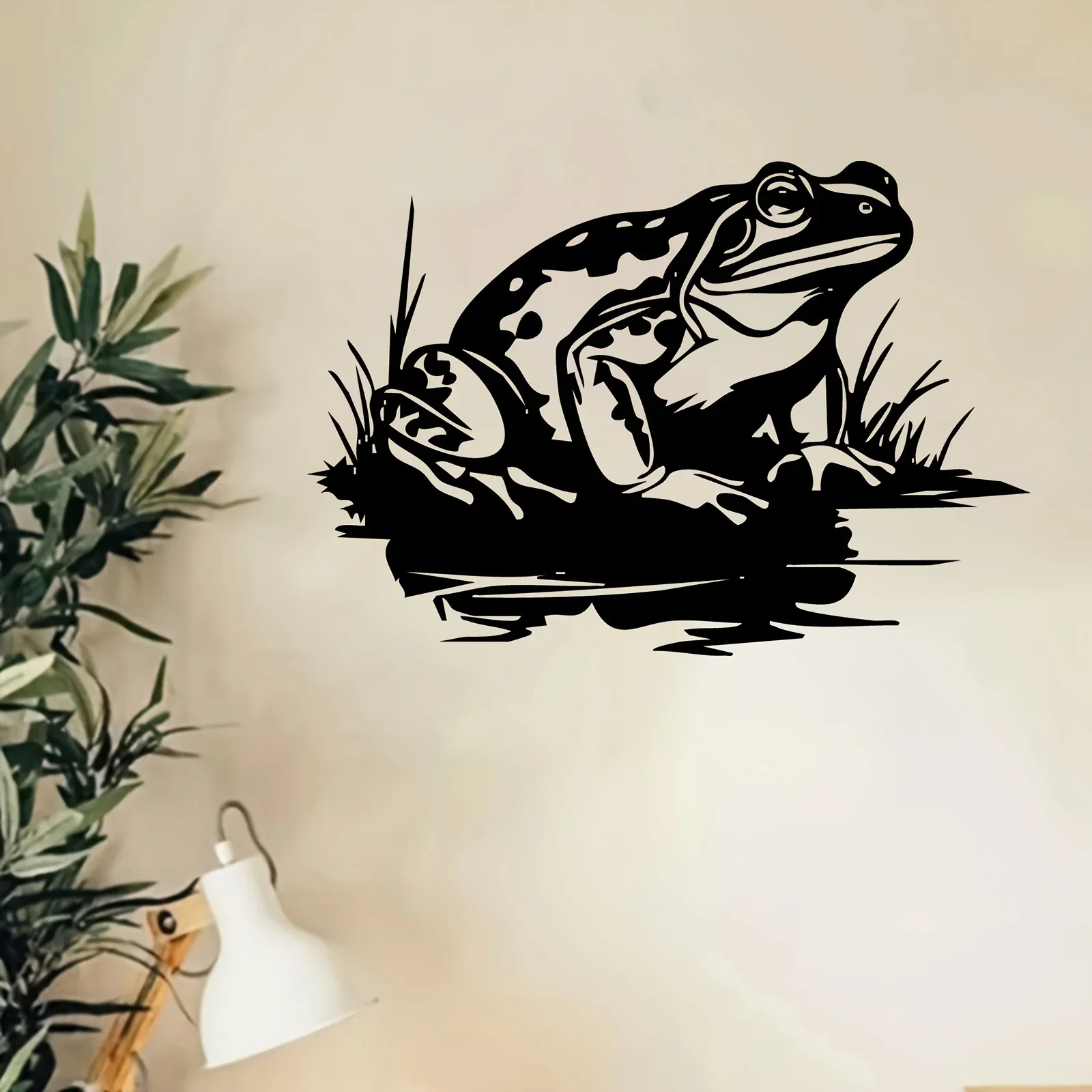 1pc Frog‑Themed Metal Wall Art, 2D Flat Laser‑Cut Lovely Frog Silhouette Statue Mural, Weather‑Resistant Powder‑Coated Iron