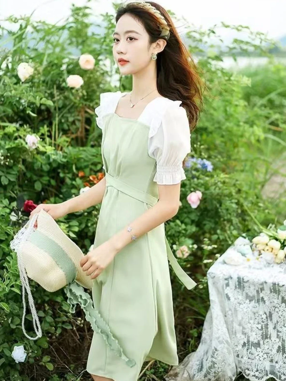 Satin Midi Women's Dresses Short Sleeve Silk Chiffon Bandage Female Dress New in On Sale Clearance A Line Korean Fashion Hot Y2k