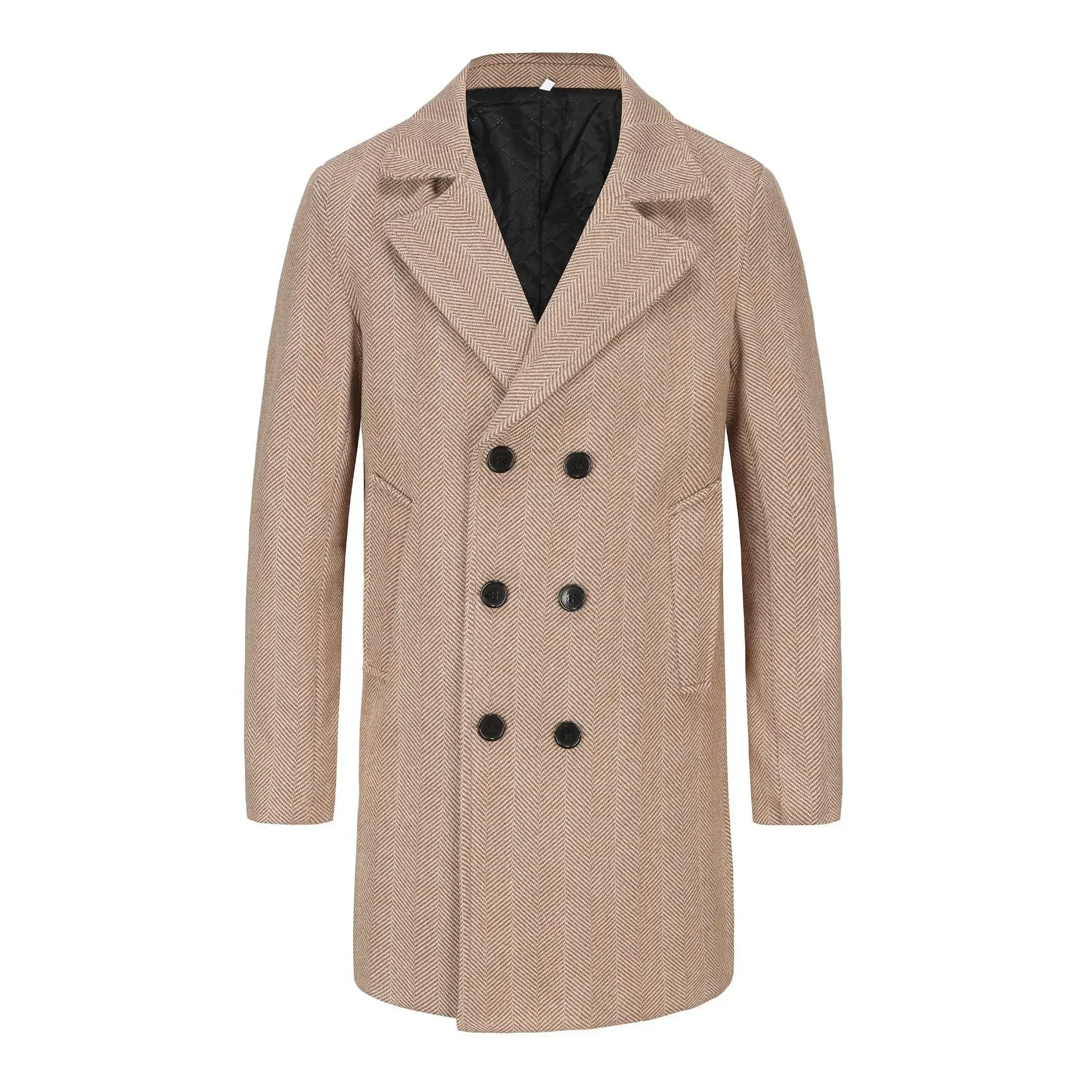 LIBIELIY 2024 New Autumn And Winter Men's Mid-Long Wool Checkered Double-Breasted Coat, European Size Fashion Business Wool Oute